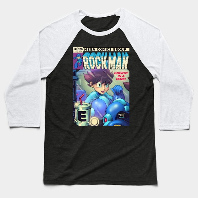 Rock Man Comics Baseball T-Shirt by DonovanAlex